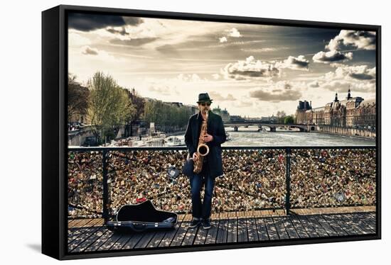 Artist - Pont des Arts - Paris - France-Philippe Hugonnard-Framed Stretched Canvas