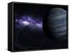 Artist's Concept of a Blue Ringed Gas Giant in Front of a Galaxy-Stocktrek Images-Framed Stretched Canvas