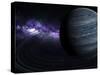 Artist's Concept of a Blue Ringed Gas Giant in Front of a Galaxy-Stocktrek Images-Stretched Canvas
