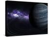 Artist's Concept of a Blue Ringed Gas Giant in Front of a Galaxy-Stocktrek Images-Stretched Canvas