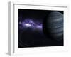 Artist's Concept of a Blue Ringed Gas Giant in Front of a Galaxy-Stocktrek Images-Framed Photographic Print