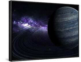 Artist's Concept of a Blue Ringed Gas Giant in Front of a Galaxy-Stocktrek Images-Framed Photographic Print