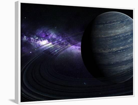 Artist's Concept of a Blue Ringed Gas Giant in Front of a Galaxy-Stocktrek Images-Framed Photographic Print