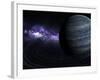 Artist's Concept of a Blue Ringed Gas Giant in Front of a Galaxy-Stocktrek Images-Framed Photographic Print