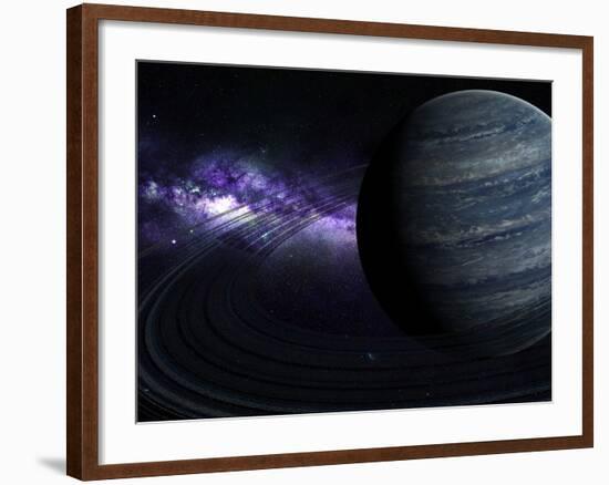 Artist's Concept of a Blue Ringed Gas Giant in Front of a Galaxy-Stocktrek Images-Framed Photographic Print