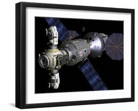 Artist's Concept of a Deep Space Vehicle with Extended Stay Module and Manned Maneuvering Vehicles-Stocktrek Images-Framed Photographic Print
