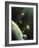 Artist's Concept of a Large Barren World and its Companion Moon-Stocktrek Images-Framed Photographic Print