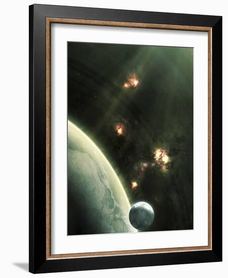 Artist's Concept of a Large Barren World and its Companion Moon-Stocktrek Images-Framed Photographic Print