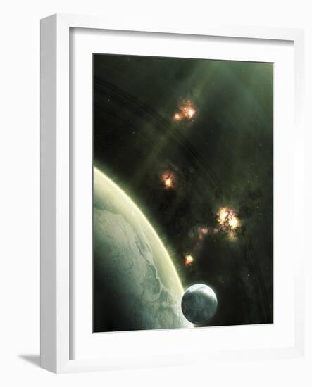 Artist's Concept of a Large Barren World and its Companion Moon-Stocktrek Images-Framed Photographic Print