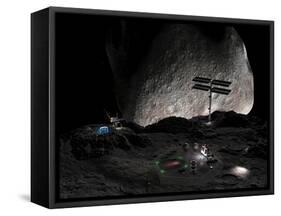Artist's Concept of a Mining Settlement on the Double Asteroid 90 Antiope-Stocktrek Images-Framed Stretched Canvas