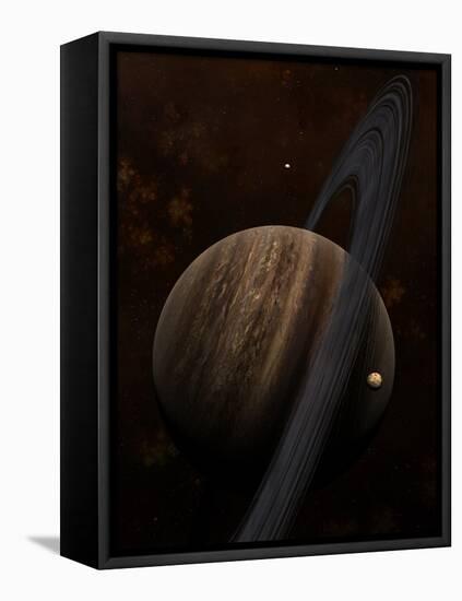 Artist's Concept of a Ringed Gas Giant and its Moons-Stocktrek Images-Framed Stretched Canvas