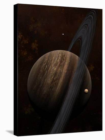 Artist's Concept of a Ringed Gas Giant and its Moons-Stocktrek Images-Stretched Canvas