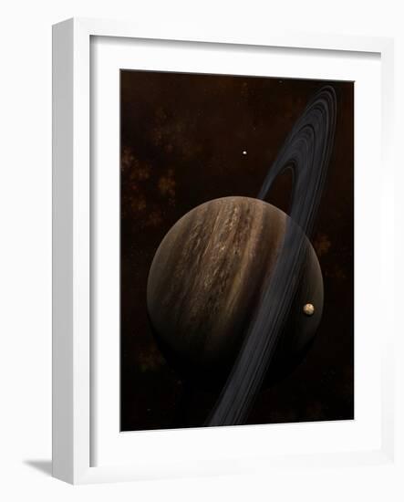 Artist's Concept of a Ringed Gas Giant and its Moons-Stocktrek Images-Framed Photographic Print