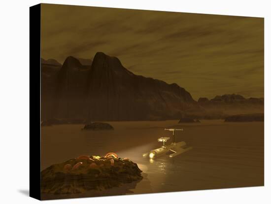 Artist's Concept of a Robotic Probe Exploring a Frigid Ethane Lake on Titan-Stocktrek Images-Stretched Canvas