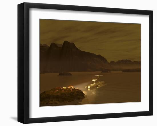 Artist's Concept of a Robotic Probe Exploring a Frigid Ethane Lake on Titan-Stocktrek Images-Framed Photographic Print