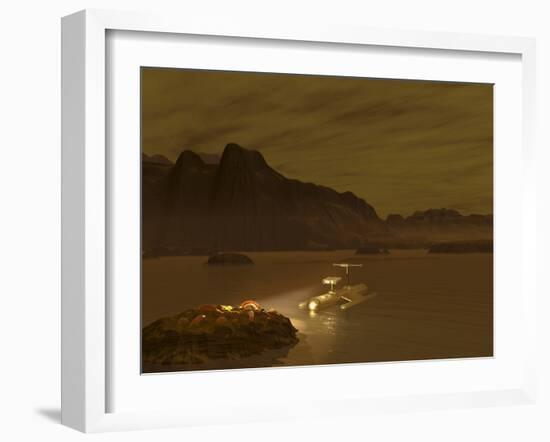 Artist's Concept of a Robotic Probe Exploring a Frigid Ethane Lake on Titan-Stocktrek Images-Framed Photographic Print