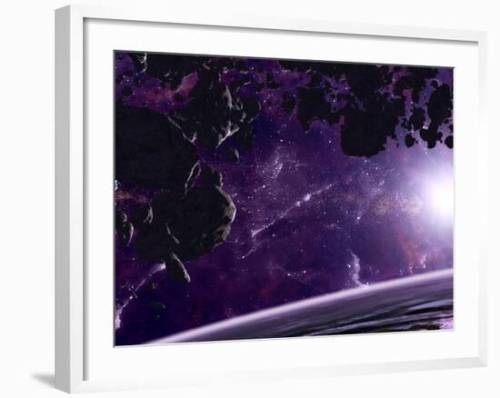 Artist's Concept of an Asteroid Field Against a Celestial Background-Stocktrek Images-Framed Photographic Print