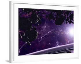 Artist's Concept of an Asteroid Field Against a Celestial Background-Stocktrek Images-Framed Photographic Print