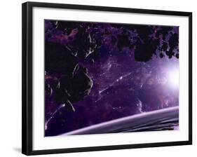 Artist's Concept of an Asteroid Field Against a Celestial Background-Stocktrek Images-Framed Photographic Print