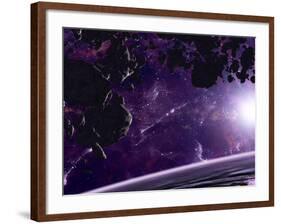 Artist's Concept of an Asteroid Field Against a Celestial Background-Stocktrek Images-Framed Photographic Print