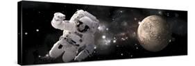 Artist's Concept of an Astronaut Floating by a Heavily Cratered Moon-Stocktrek Images-Stretched Canvas