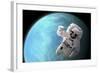 Artist's Concept of an Astronaut Floating in Outer Space by a Water Covered Planet-Stocktrek Images-Framed Art Print