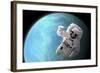 Artist's Concept of an Astronaut Floating in Outer Space by a Water Covered Planet-Stocktrek Images-Framed Art Print