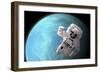 Artist's Concept of an Astronaut Floating in Outer Space by a Water Covered Planet-Stocktrek Images-Framed Art Print