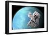 Artist's Concept of an Astronaut Floating in Outer Space by a Water Covered Planet-Stocktrek Images-Framed Art Print