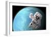 Artist's Concept of an Astronaut Floating in Outer Space by a Water Covered Planet-Stocktrek Images-Framed Art Print