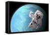 Artist's Concept of an Astronaut Floating in Outer Space by a Water Covered Planet-Stocktrek Images-Framed Stretched Canvas