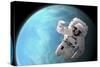 Artist's Concept of an Astronaut Floating in Outer Space by a Water Covered Planet-Stocktrek Images-Stretched Canvas