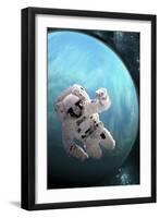 Artist's Concept of an Astronaut Floating in Outer Space by a Water Covered Planet-Stocktrek Images-Framed Art Print