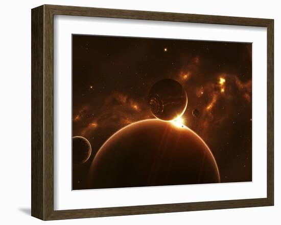 Artist's Concept of an Extraterrestrial World and its Various Moons-Stocktrek Images-Framed Photographic Print