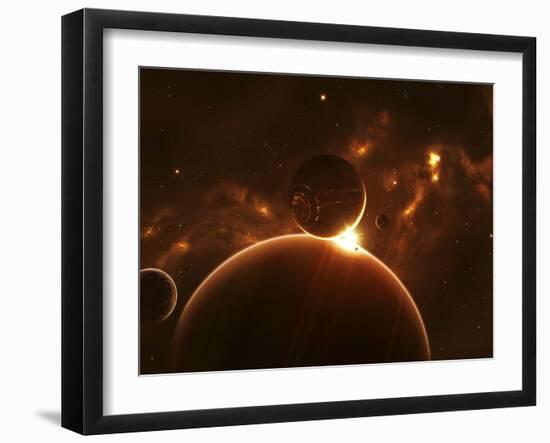 Artist's Concept of an Extraterrestrial World and its Various Moons-Stocktrek Images-Framed Photographic Print