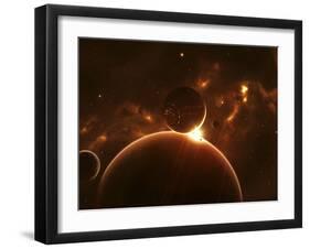 Artist's Concept of an Extraterrestrial World and its Various Moons-Stocktrek Images-Framed Photographic Print