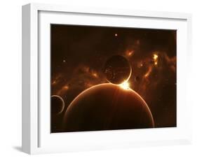 Artist's Concept of an Extraterrestrial World and its Various Moons-Stocktrek Images-Framed Photographic Print