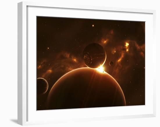 Artist's Concept of an Extraterrestrial World and its Various Moons-Stocktrek Images-Framed Photographic Print