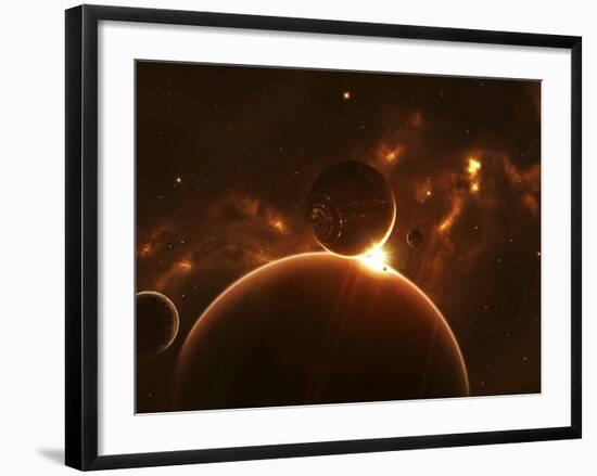 Artist's Concept of an Extraterrestrial World and its Various Moons-Stocktrek Images-Framed Photographic Print