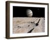 Artist's Concept of an Impact Crater on Jupiter's Moon Ganymede, with Jupiter on the Horizon-Stocktrek Images-Framed Photographic Print