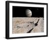 Artist's Concept of an Impact Crater on Jupiter's Moon Ganymede, with Jupiter on the Horizon-Stocktrek Images-Framed Photographic Print