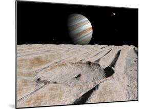 Artist's Concept of an Impact Crater on Jupiter's Moon Ganymede, with Jupiter on the Horizon-Stocktrek Images-Mounted Photographic Print