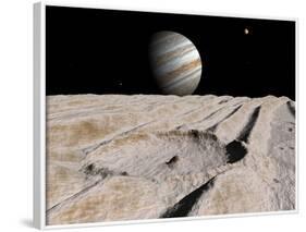 Artist's Concept of an Impact Crater on Jupiter's Moon Ganymede, with Jupiter on the Horizon-Stocktrek Images-Framed Photographic Print