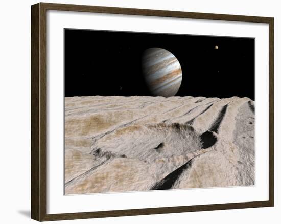 Artist's Concept of an Impact Crater on Jupiter's Moon Ganymede, with Jupiter on the Horizon-Stocktrek Images-Framed Photographic Print