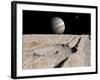 Artist's Concept of an Impact Crater on Jupiter's Moon Ganymede, with Jupiter on the Horizon-Stocktrek Images-Framed Photographic Print