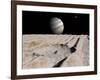 Artist's Concept of an Impact Crater on Jupiter's Moon Ganymede, with Jupiter on the Horizon-Stocktrek Images-Framed Photographic Print