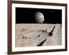 Artist's Concept of an Impact Crater on Jupiter's Moon Ganymede, with Jupiter on the Horizon-Stocktrek Images-Framed Photographic Print