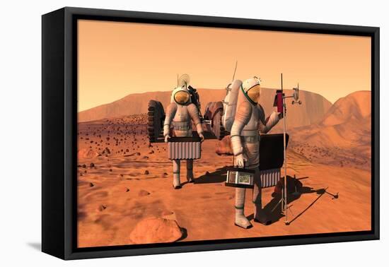 Artist's Concept of Astronauts Setting Up Weather Monitoring Equipment on Mars-null-Framed Stretched Canvas