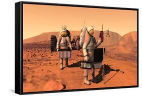 Artist's Concept of Astronauts Setting Up Weather Monitoring Equipment on Mars-null-Framed Stretched Canvas