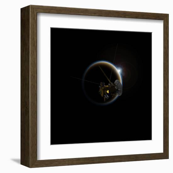 Artist's Concept of Cassini Observing a Sunset on Saturn's Moon Titan-null-Framed Art Print